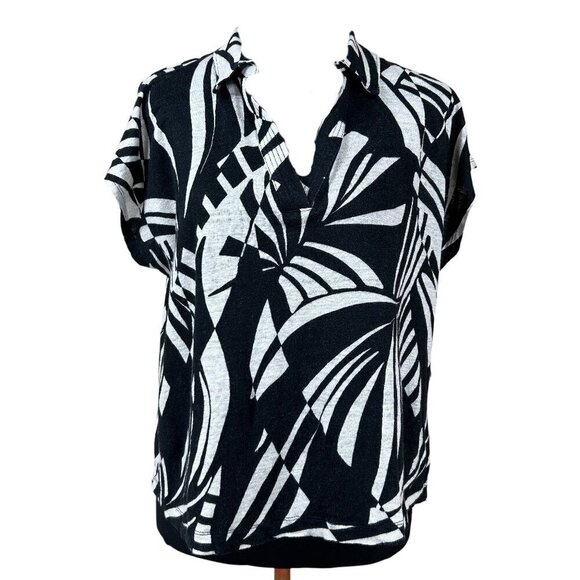Tahari Black White Pullover Linen Short Sleeve Boxy Blouse Top Size XXL - Picture 2 of 8